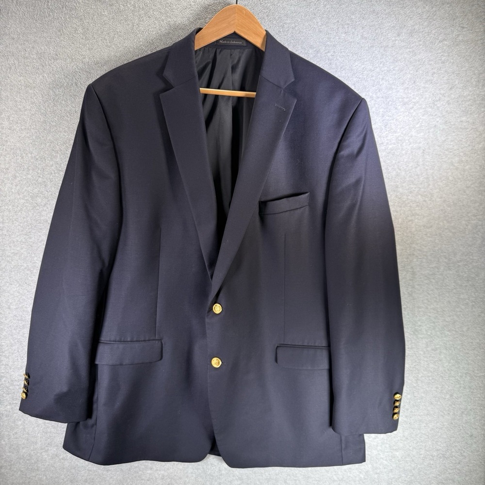 Ralph Lauren Mens Gold Button Blazer Wool Navy Sport Coat Jacket Size 48L *READ*